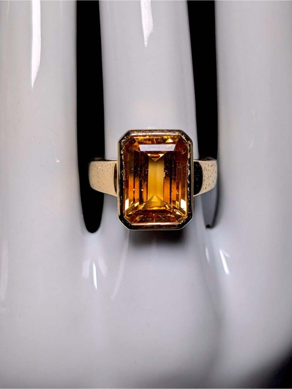 Vintage Emerald Cut Genuine Citrine Solitaire Rustic Gold over Sterling Ring